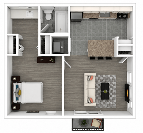 Floor plan for 1 bed, 1 bath, 625 sqft